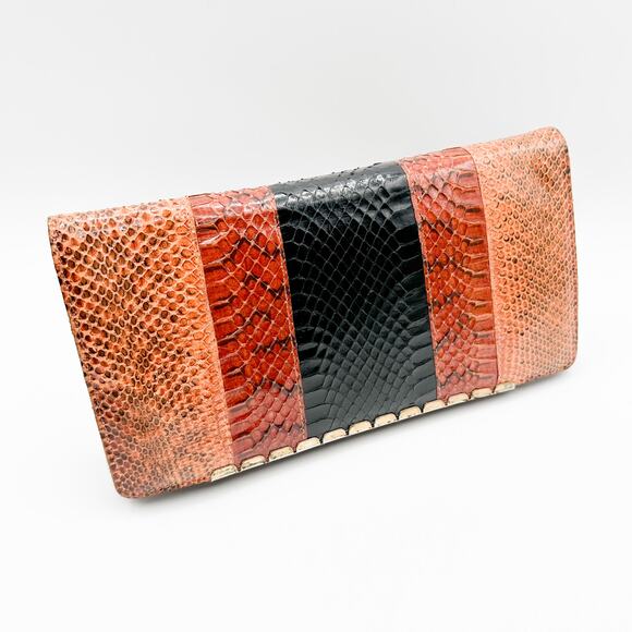 Vintage Snake Skin Envelope Clutch Wallet Hand-Stitched Embossed Design - Picture 3 of 13